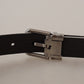 Chic White Leather Belt with Chrome Buckle