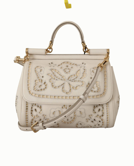 Elegant White Sicily Leather Shoulder Bag