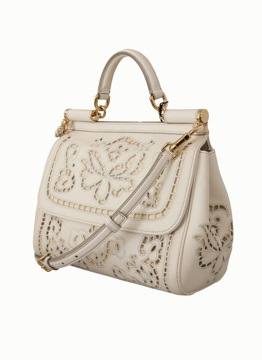 Elegant White Sicily Leather Shoulder Bag