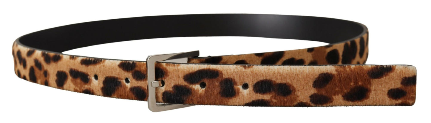 Elegant Leopard Print Calf Leather Belt