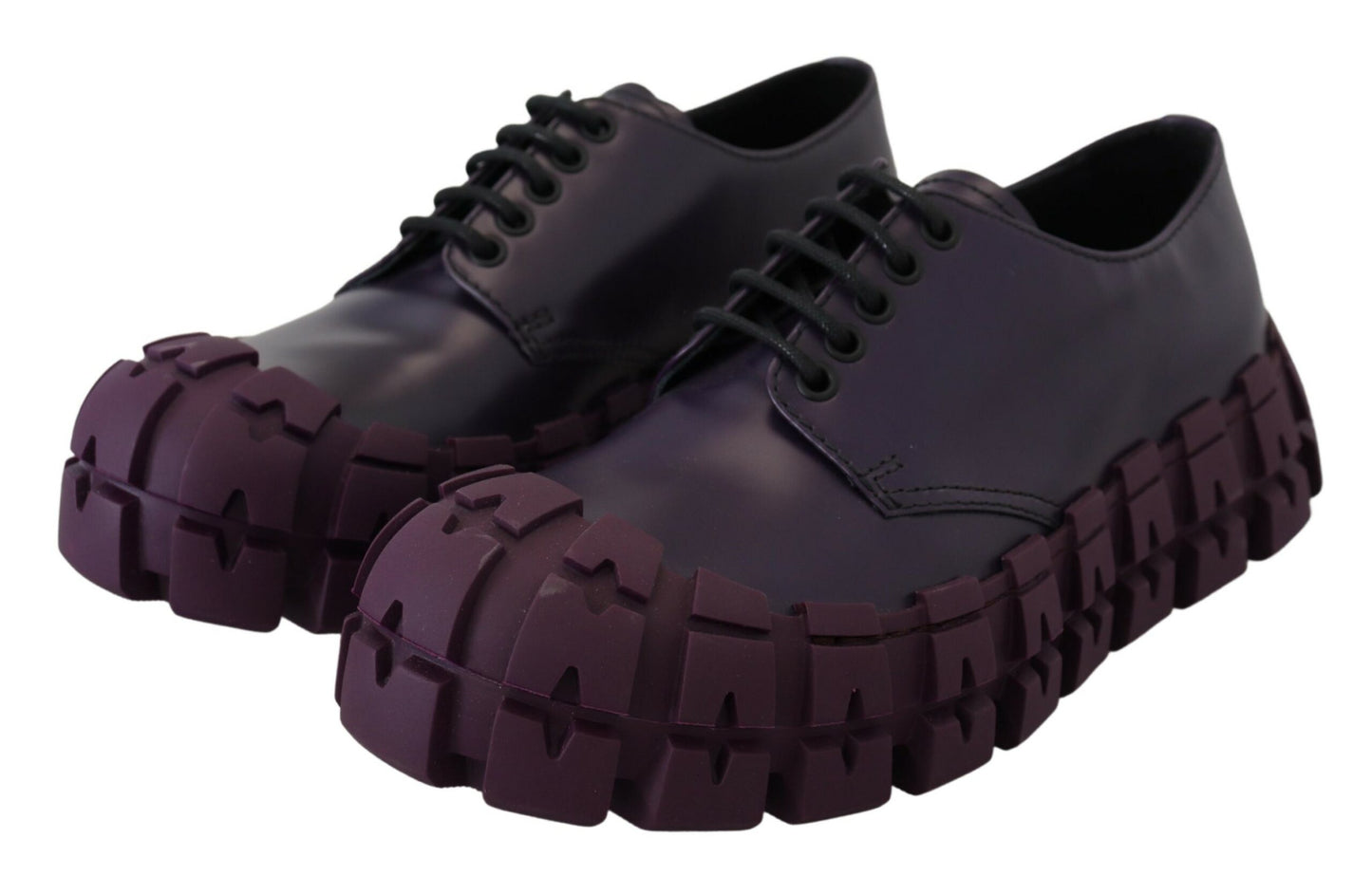 Purple Leather Tractor Lace Up Sneakers Shoes