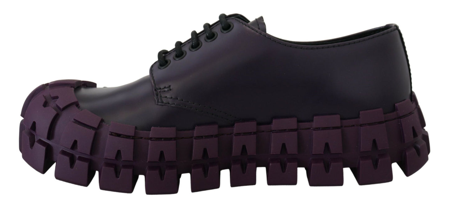 Purple Leather Tractor Lace Up Sneakers Shoes