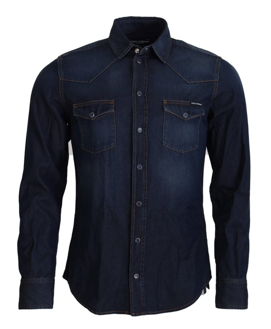 Slim Fit Casual Denim Shirt in Blue