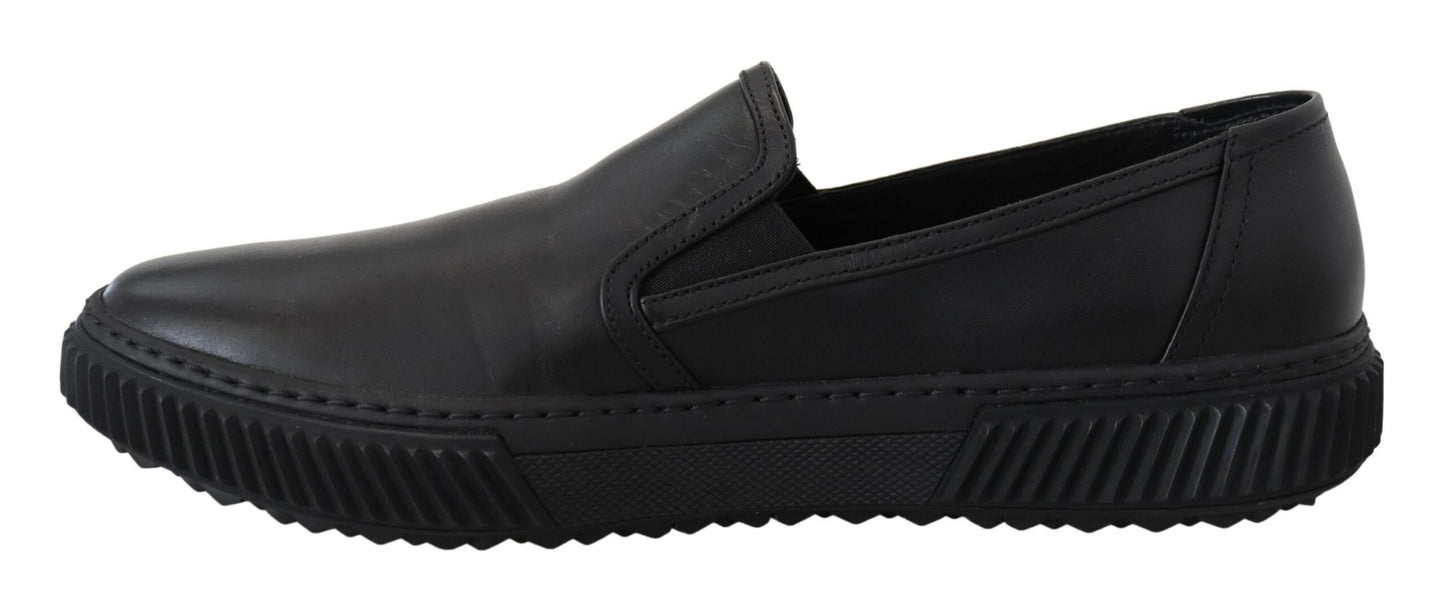 Sleek Black Low-Top Leather Sneakers