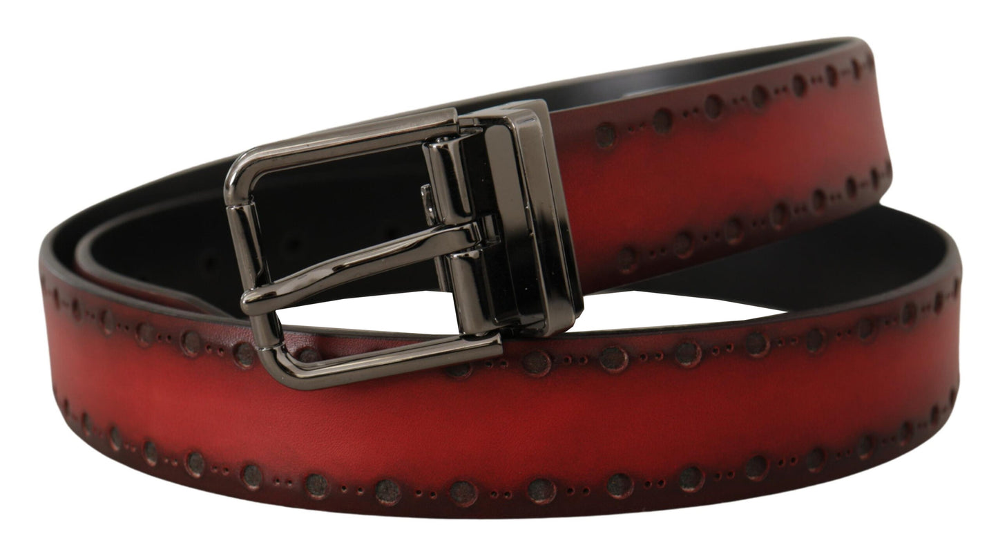 Elegant Maroon Leather Belt with Silver Buckle