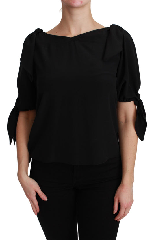 Elegant Silk Short Sleeve Blouse in Black