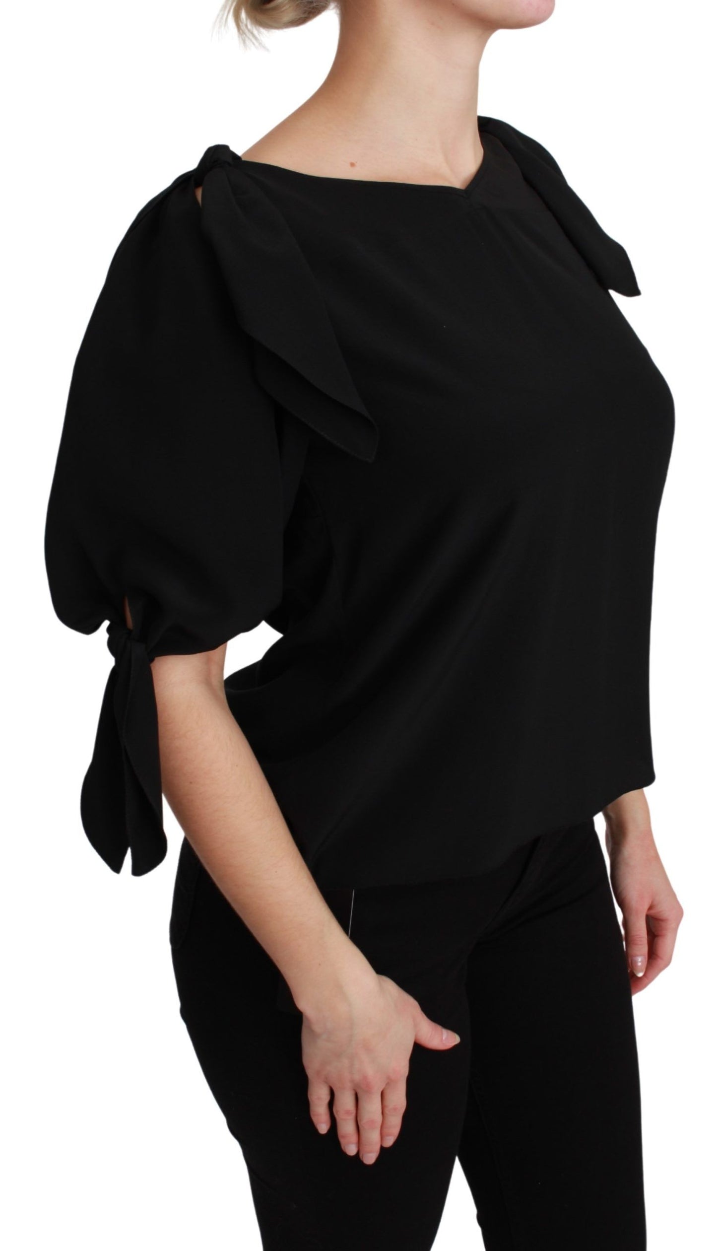 Elegant Silk Short Sleeve Blouse in Black