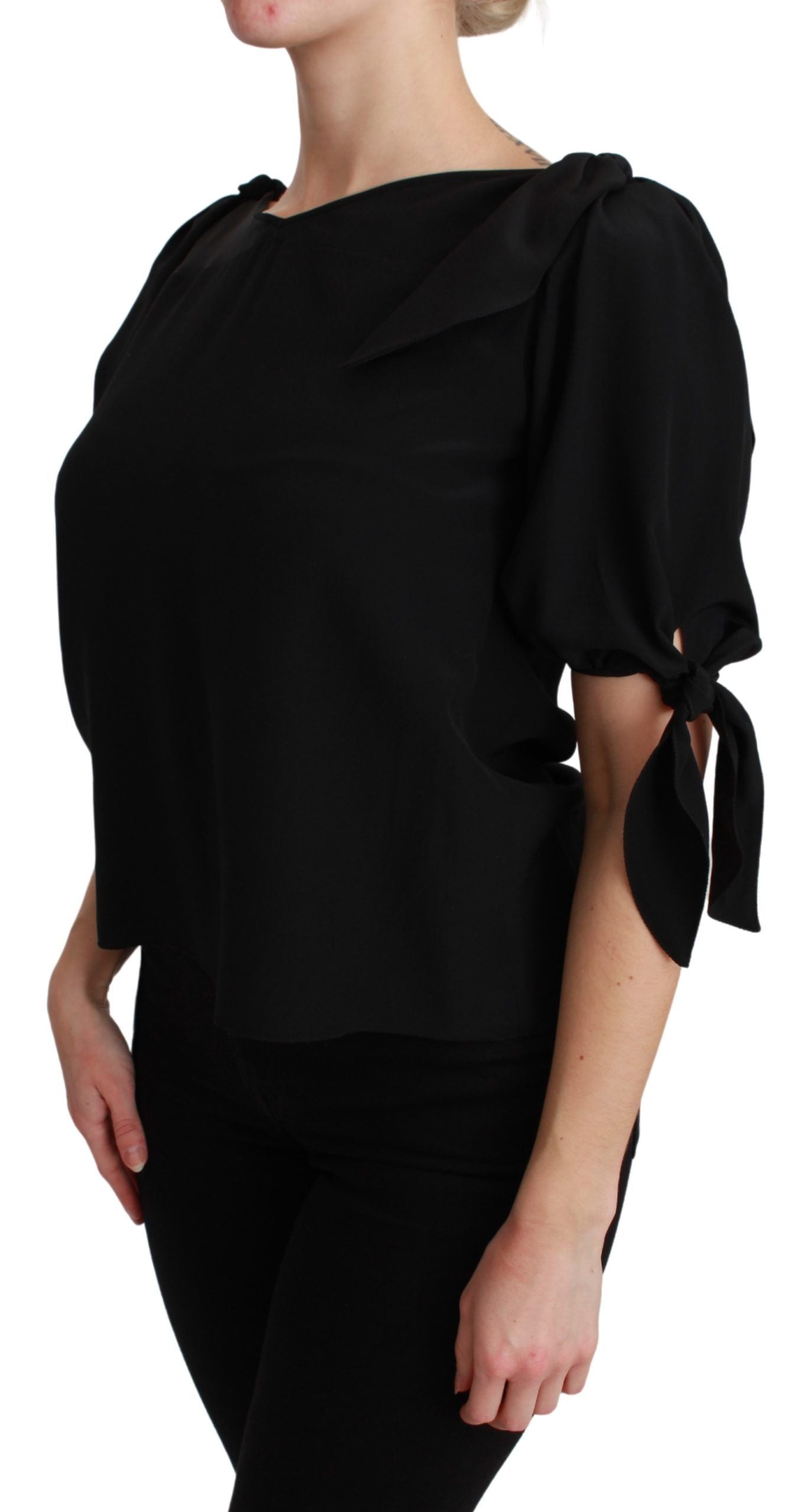 Elegant Silk Short Sleeve Blouse in Black