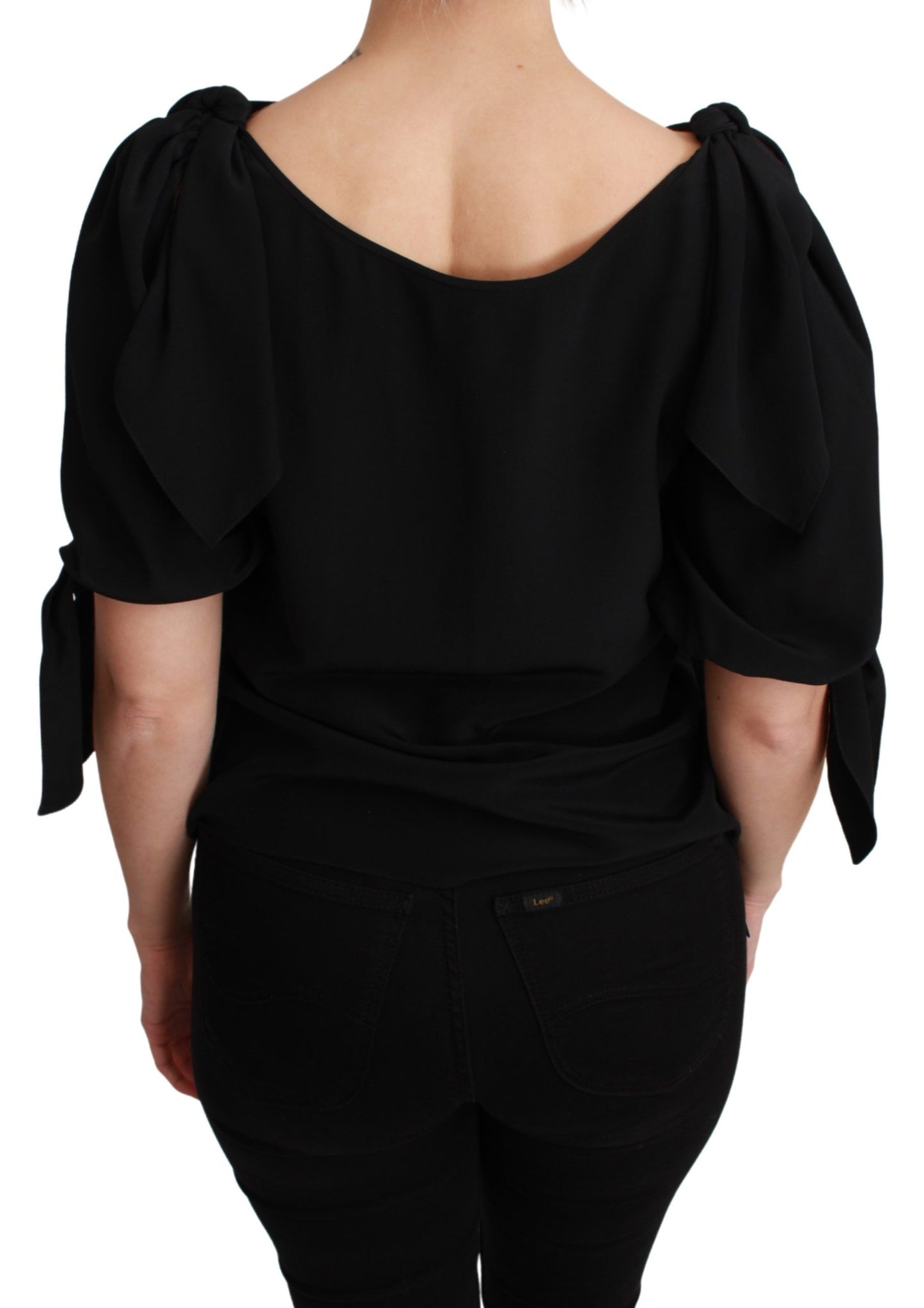 Elegant Silk Short Sleeve Blouse in Black