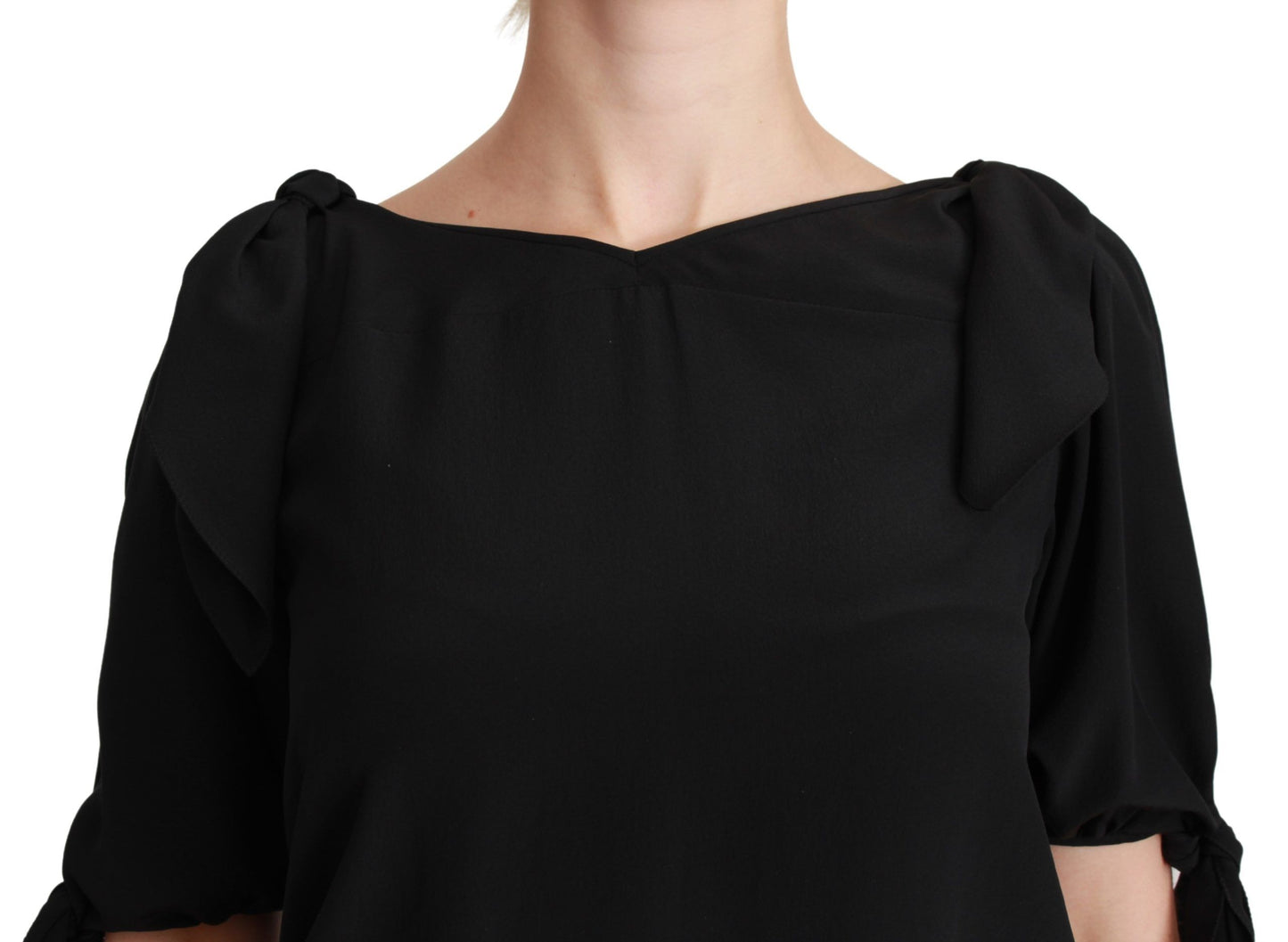 Elegant Silk Short Sleeve Blouse in Black