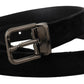 Elegant Black Leather Belt with Silver Tone Buckle