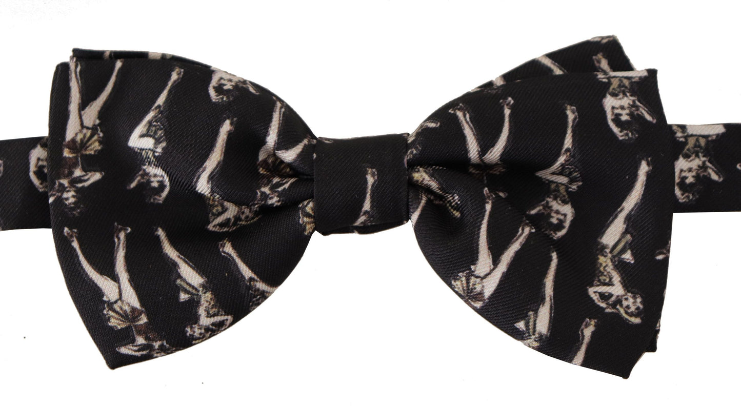 Elegant Black and White Silk Bow Tie