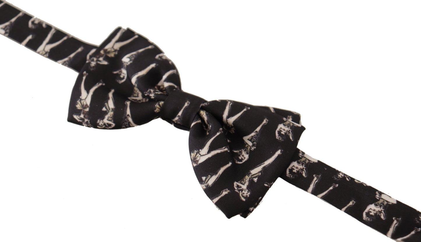 Elegant Black and White Silk Bow Tie