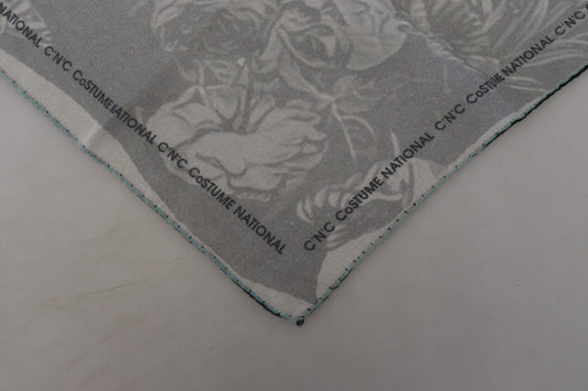 Gray Print Shawl Foulard Branded Scarf