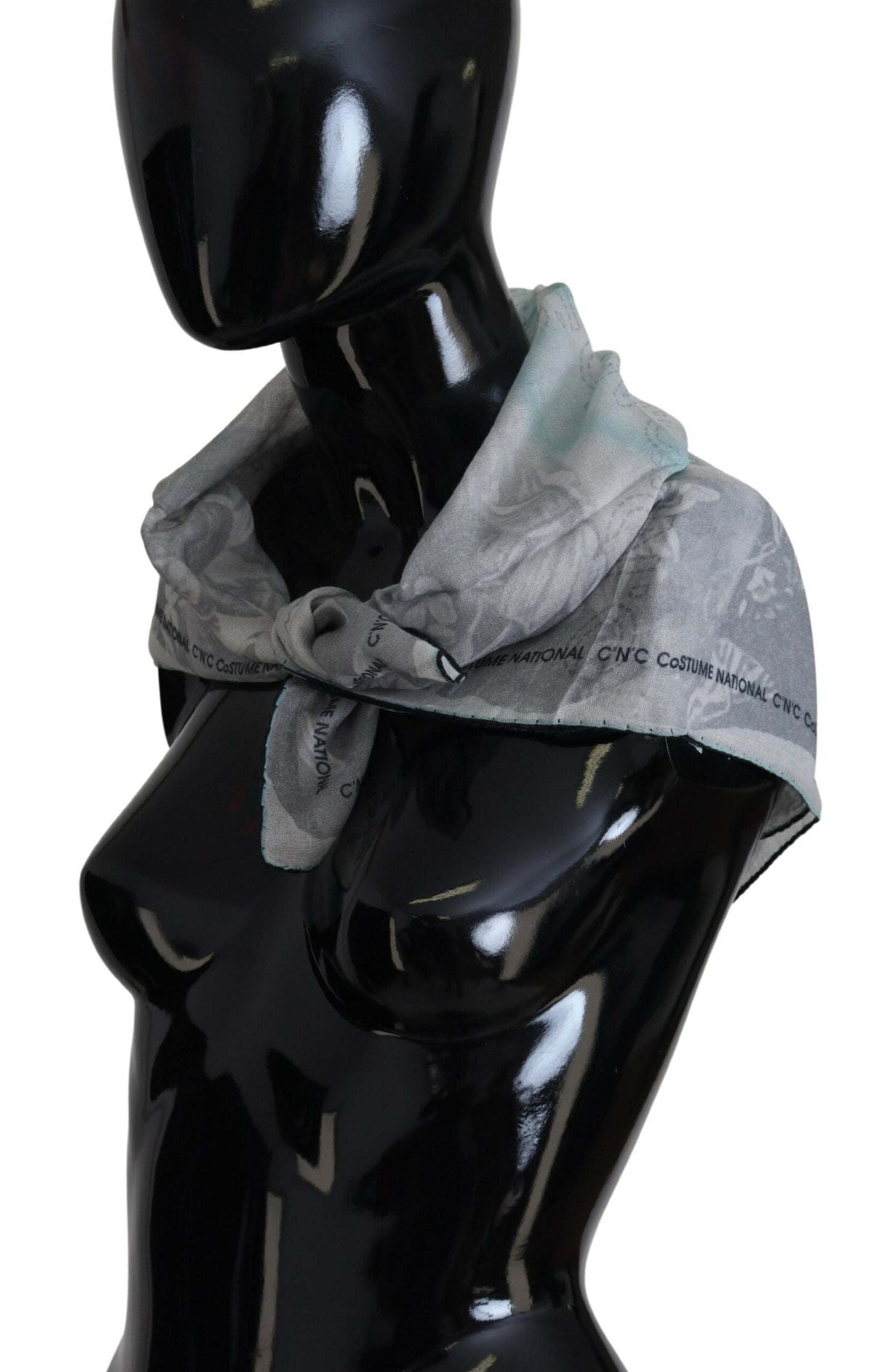 Gray Print Shawl Foulard Branded Scarf