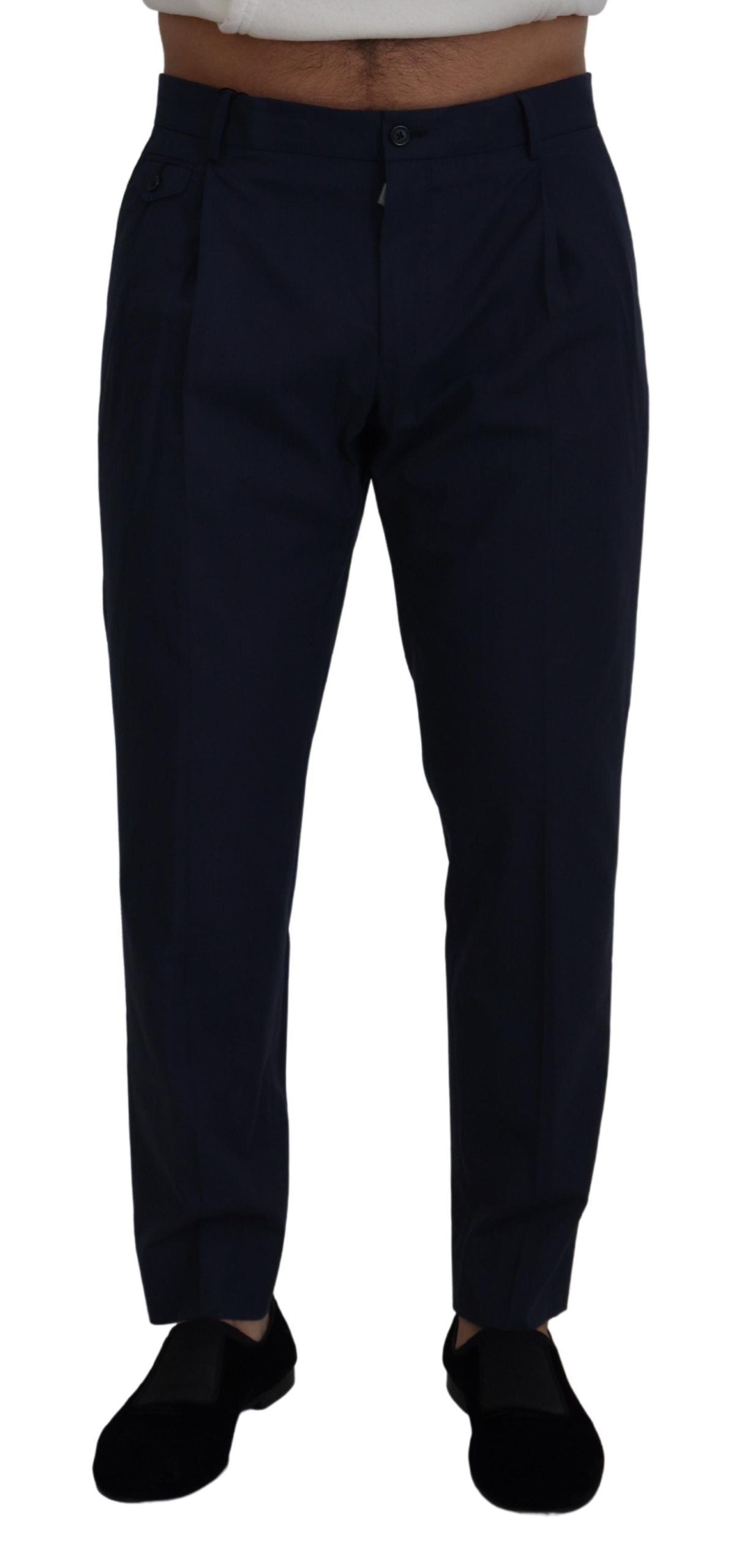 Blue Cotton Slim Trousers Chinos Pants