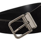 Elegant Black Leather Grosgrain Belt