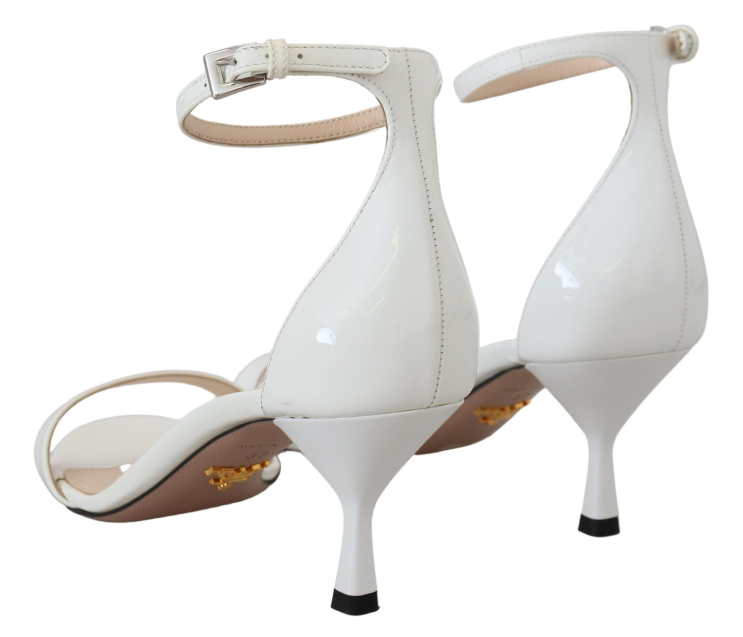 Elegant White Leather Ankle Strap Heels