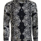Blue Silk Floral Baroque Satin Casual Shirt