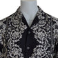 Blue Silk Floral Baroque Satin Casual Shirt