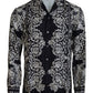 Blue Silk Floral Baroque Satin Casual Shirt