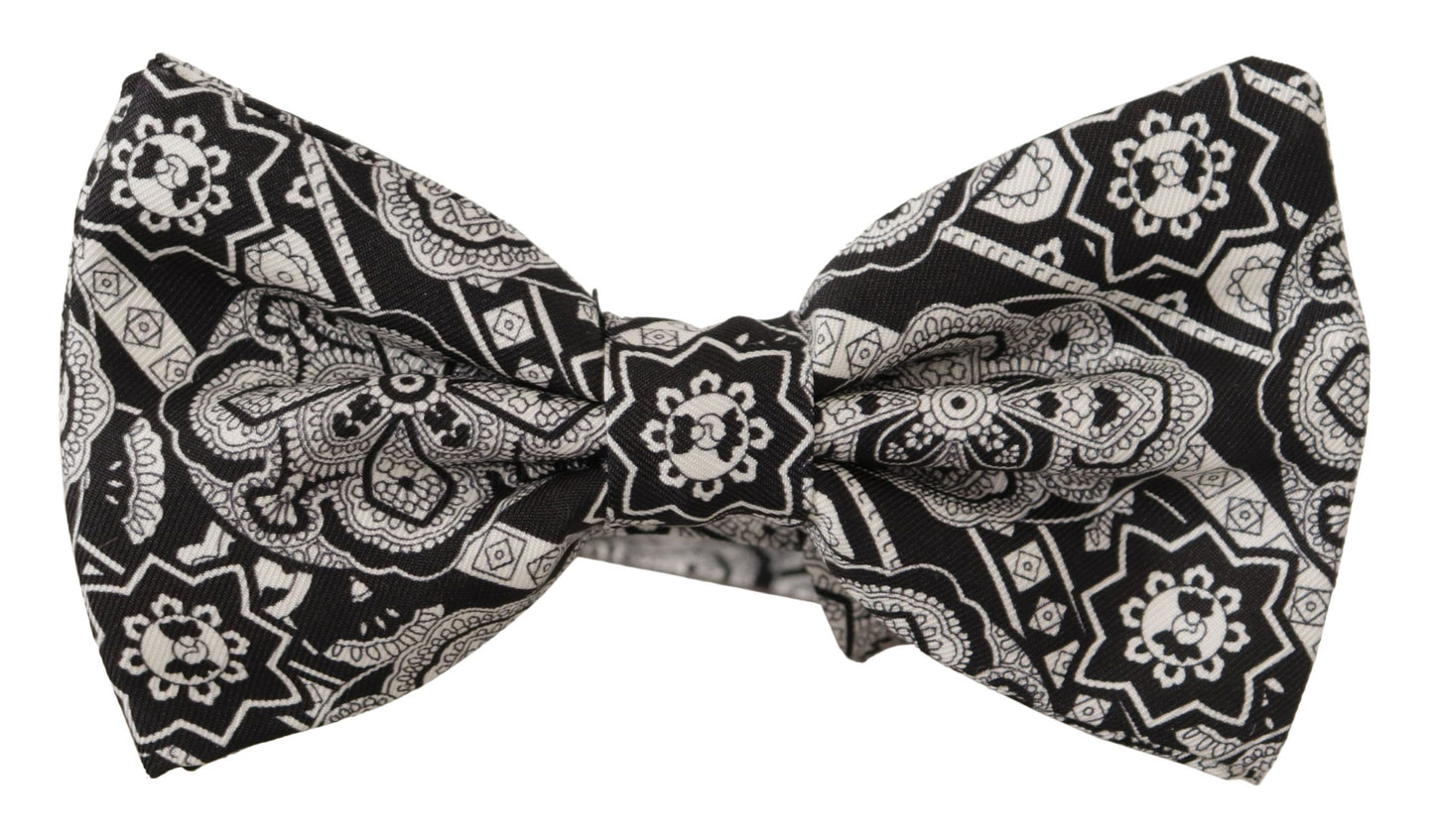 Elegant Silk Black and White Bow Tie