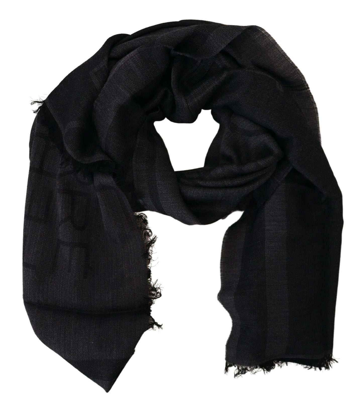 Black Wool Knitted Neck Wrap Shawl Fringes Scarf