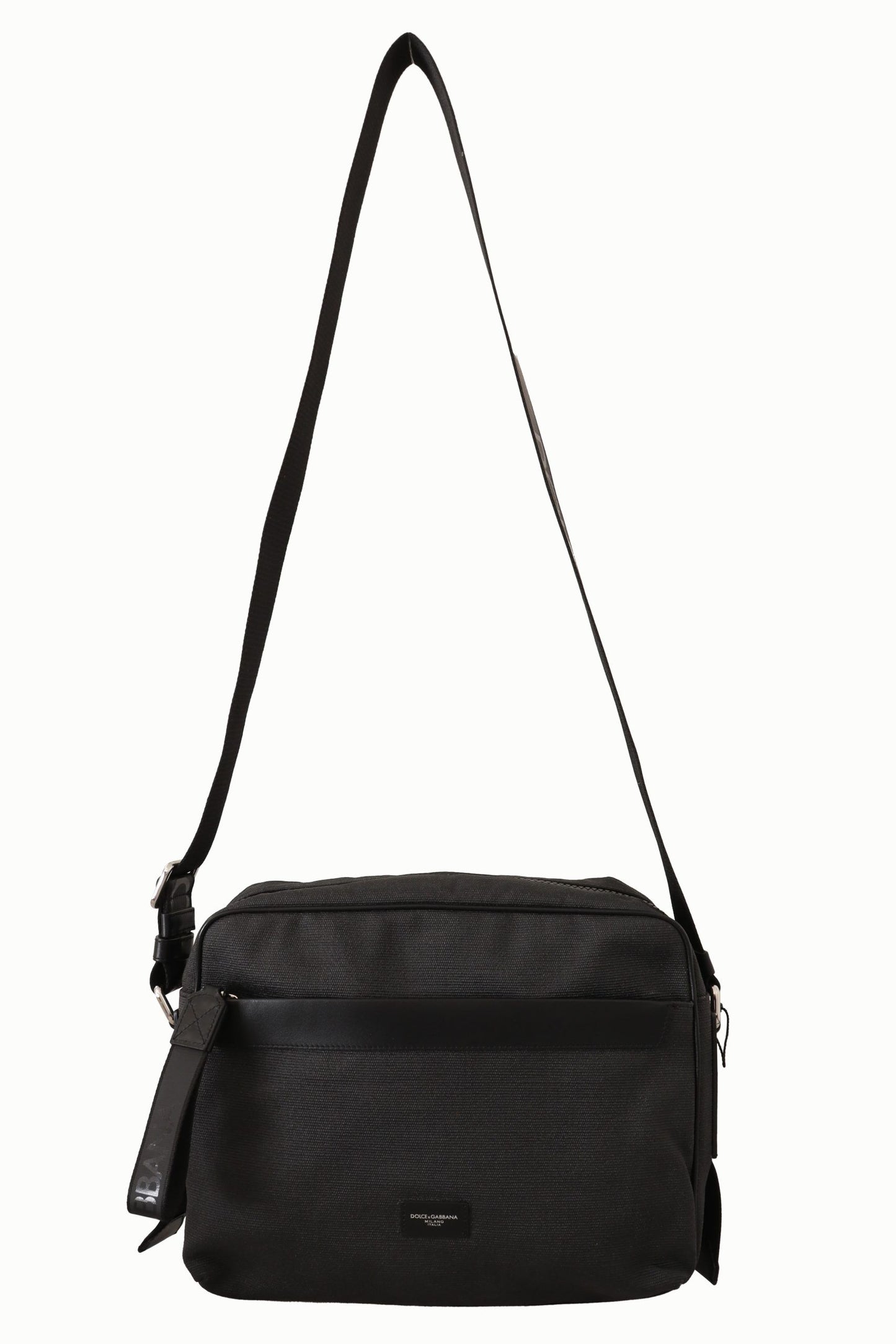 Elegant Black Canvas Leather Messenger Bag