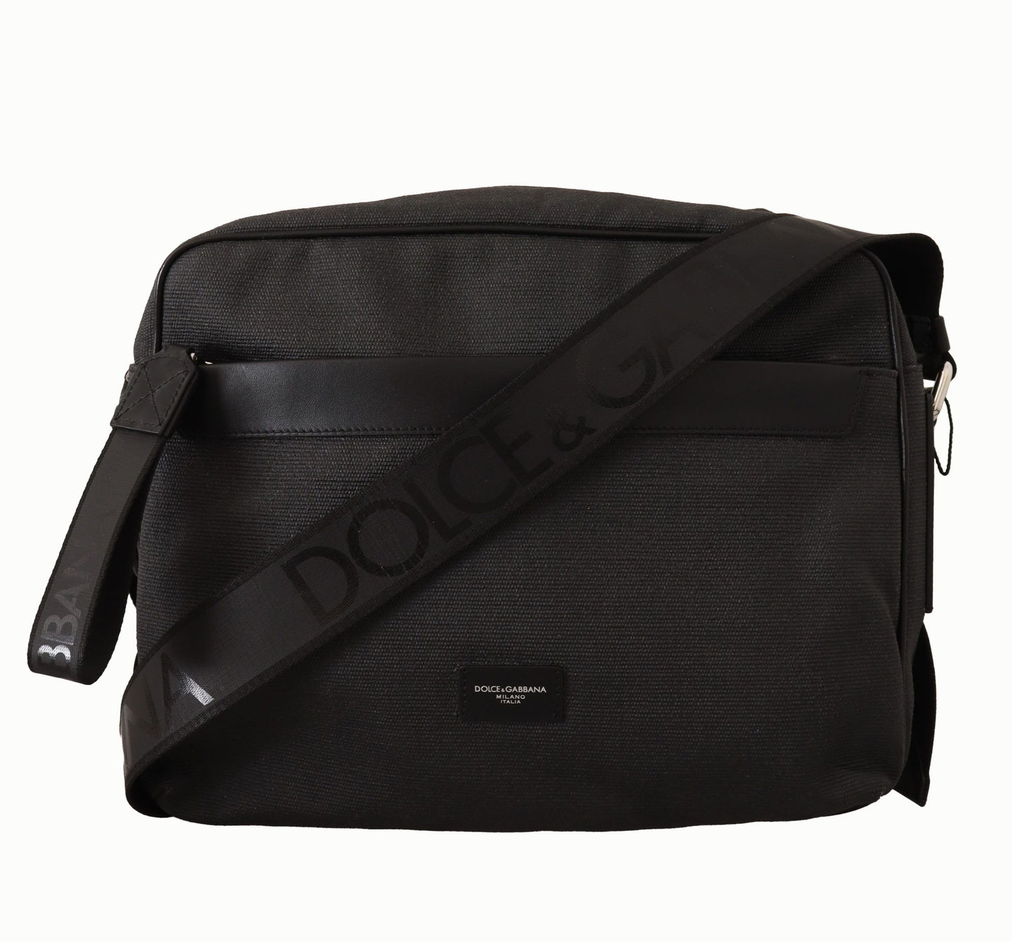 Elegant Black Canvas Leather Messenger Bag