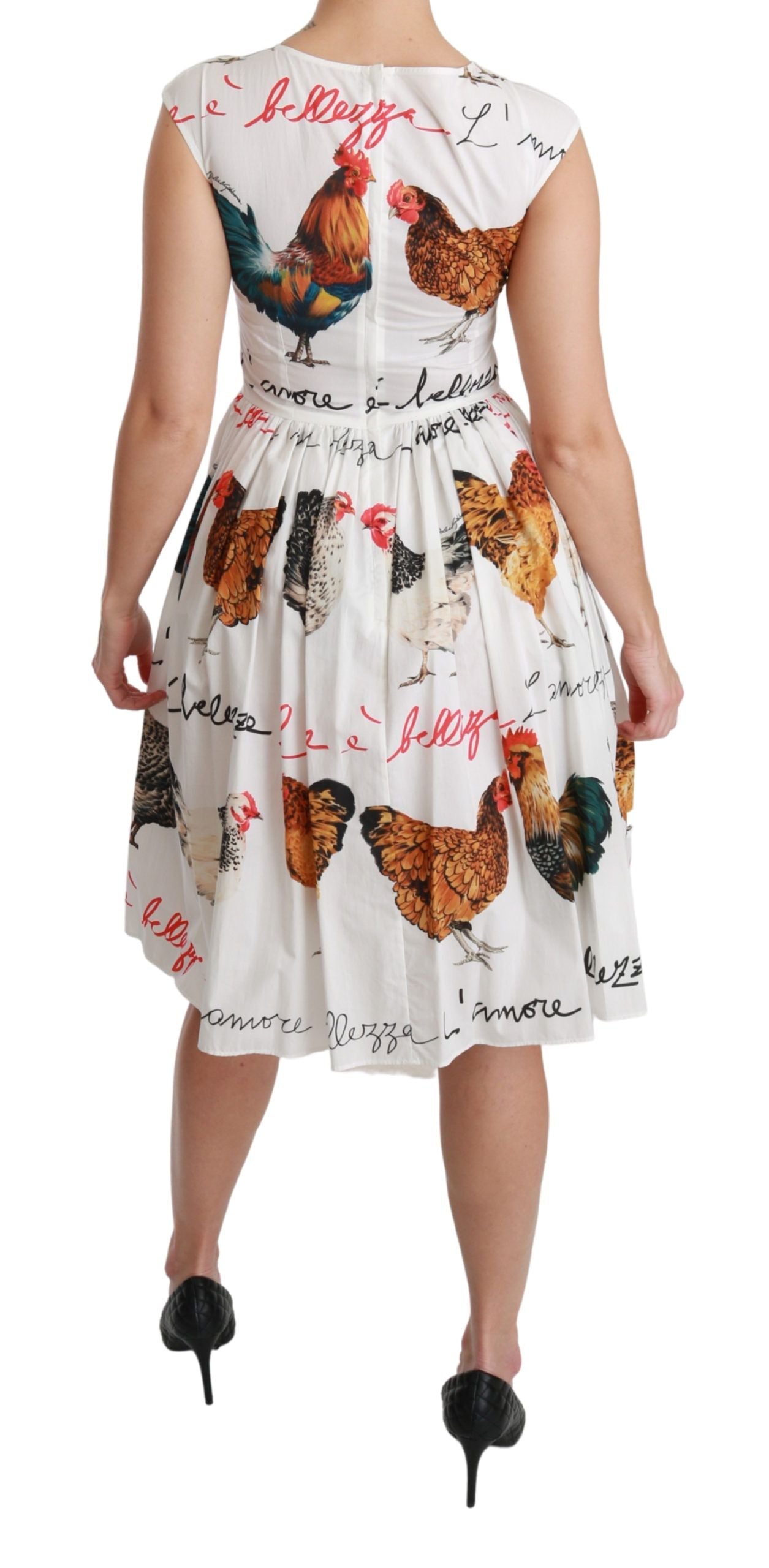 White A-Line Mini Dress with Rooster Print