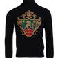 Black Cashmere Turtleneck with Gold Crown Embroidery