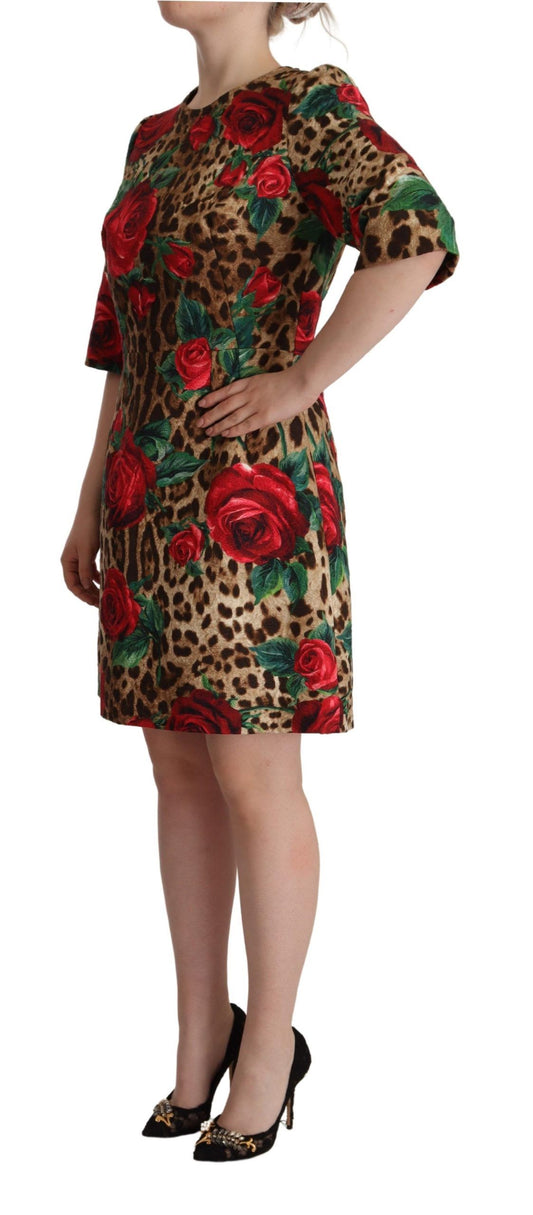 Elegant Leopard & Rose Print Shift Dress