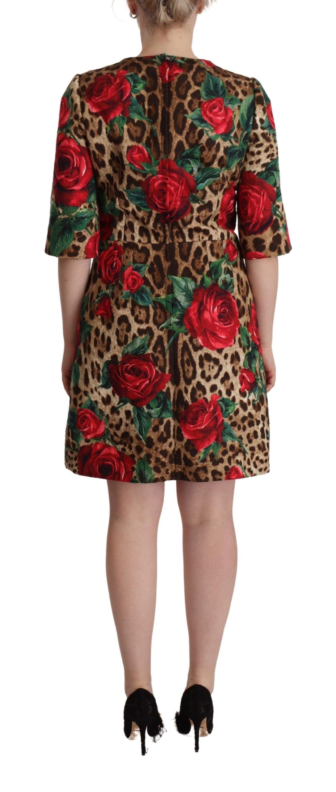 Elegant Leopard & Rose Print Shift Dress