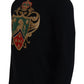 Black Cashmere Turtleneck with Gold Crown Embroidery