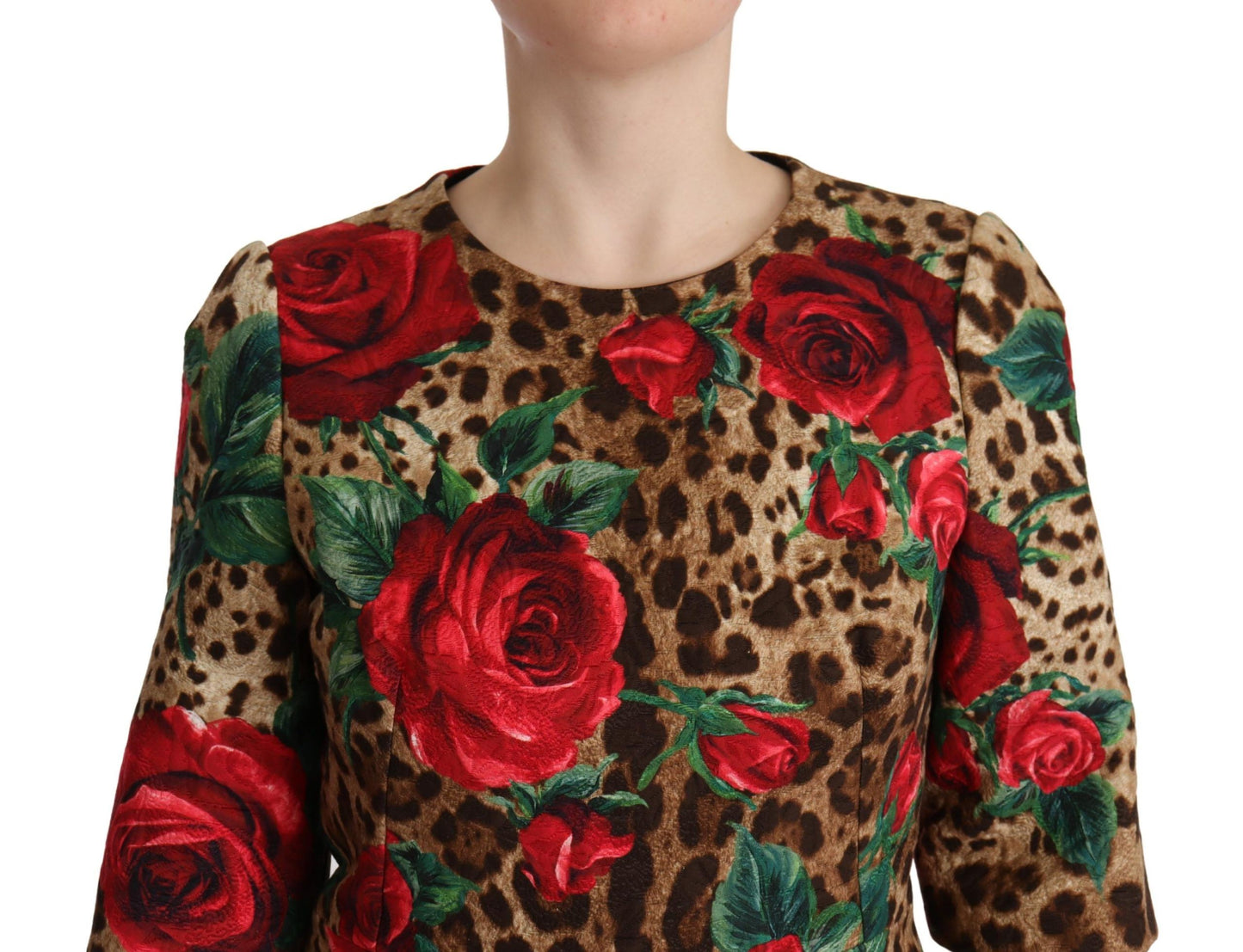 Elegant Leopard & Rose Print Shift Dress