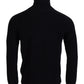 Black Cashmere Turtleneck with Gold Crown Embroidery