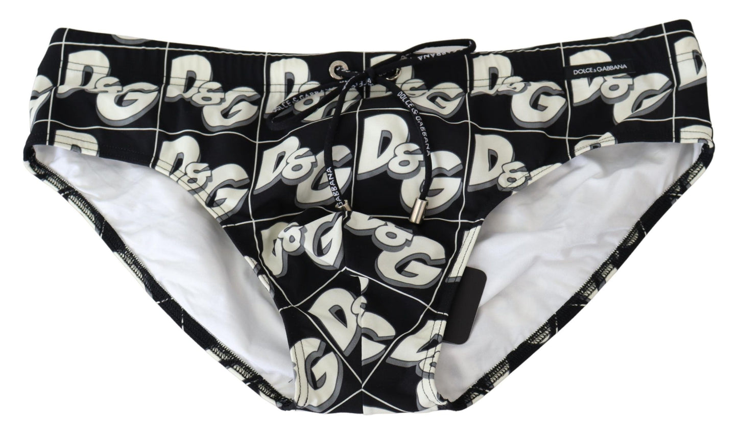 Chic Black Logo Print Swim Briefs