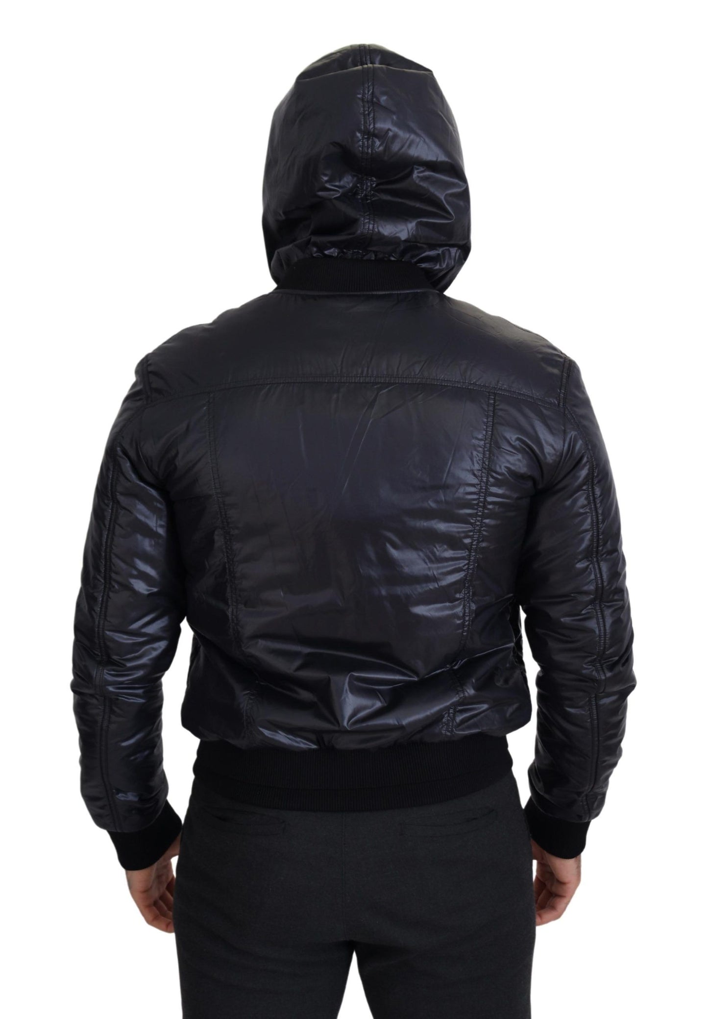 Elegant Black Bomber Jacket with Hood