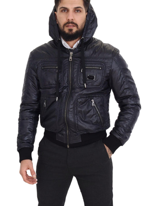 Elegant Black Bomber Jacket with Hood