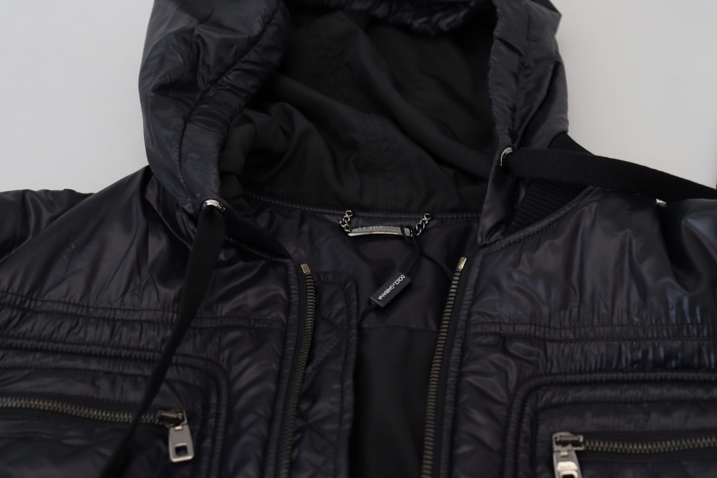 Elegant Black Bomber Jacket with Hood