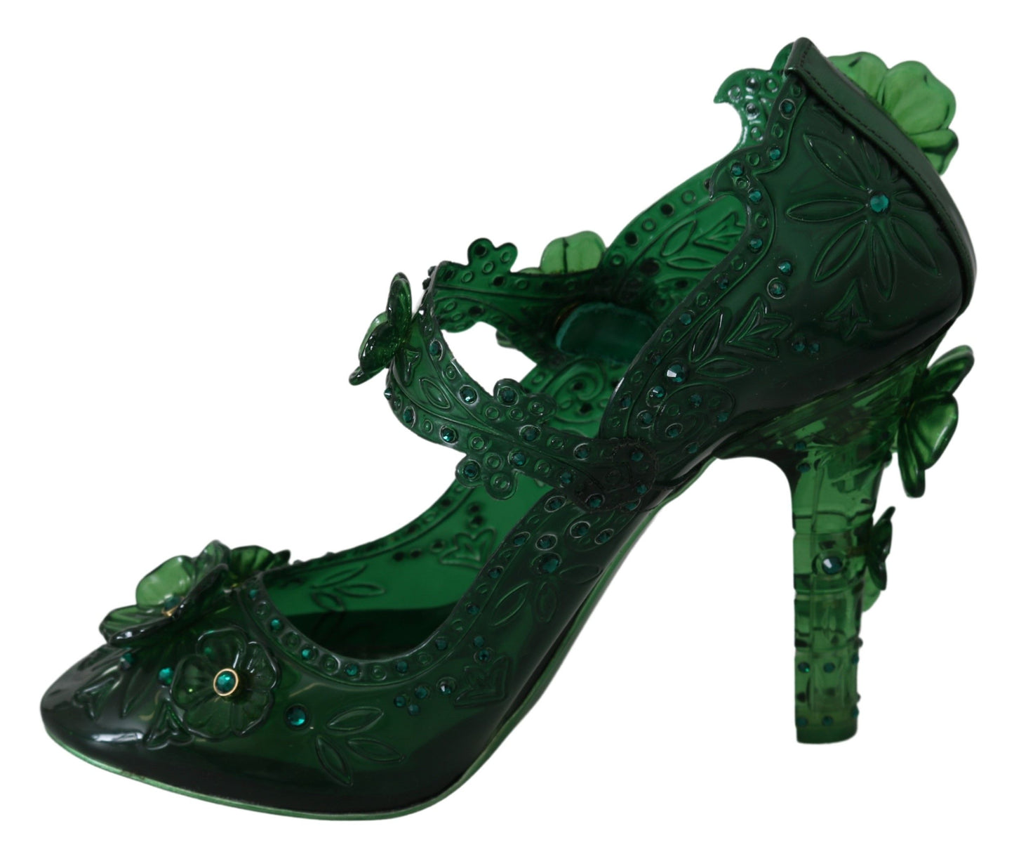 Emerald Elegance Crystal Cinderella Pumps