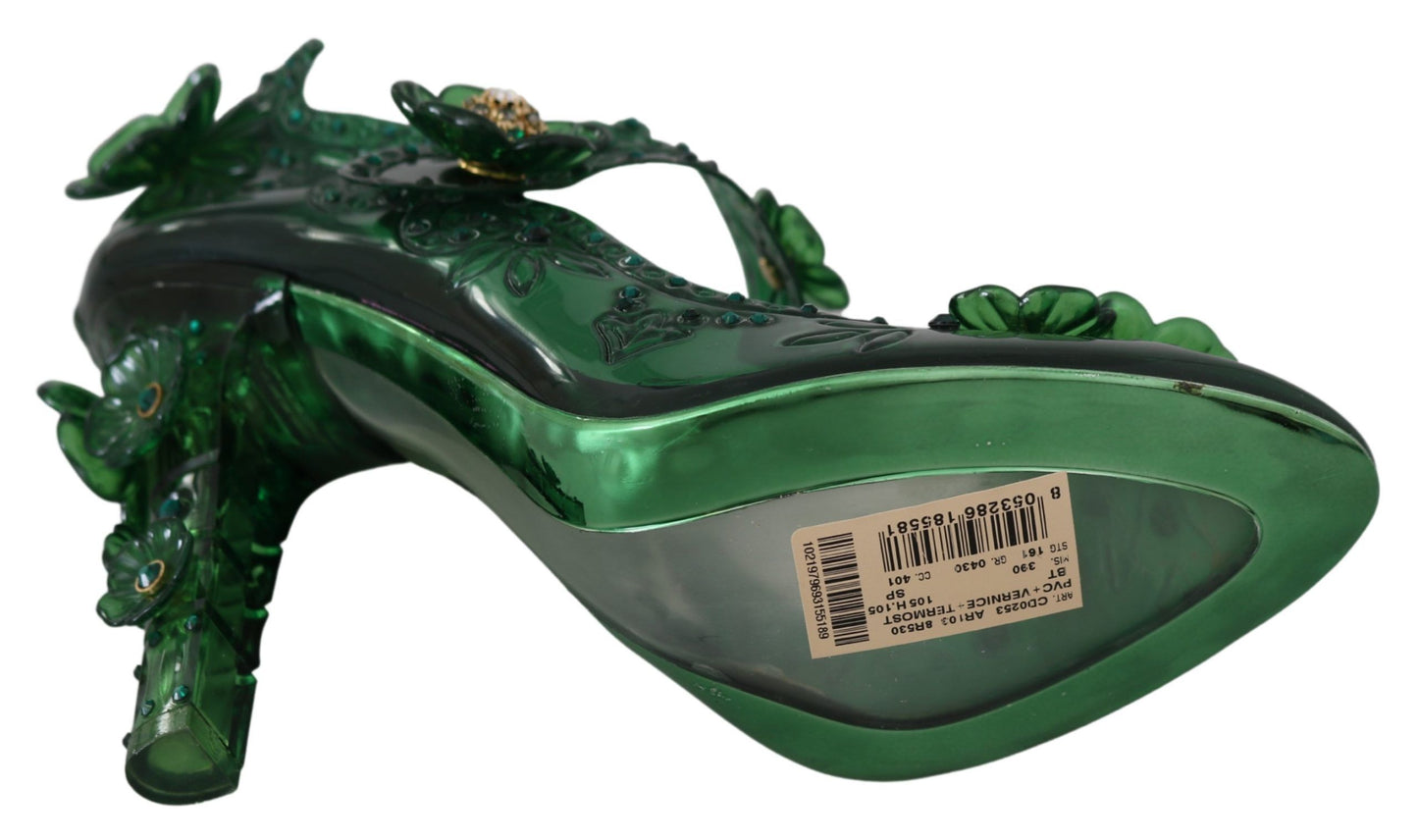 Emerald Elegance Crystal Cinderella Pumps