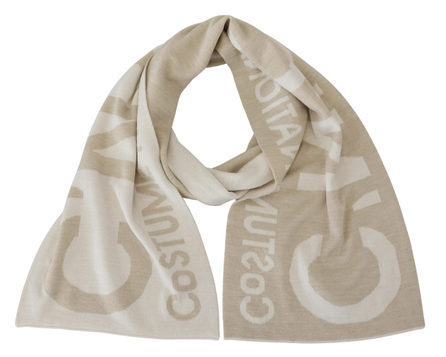 Beige White Logo Wrap Warmer Shawl Scarf