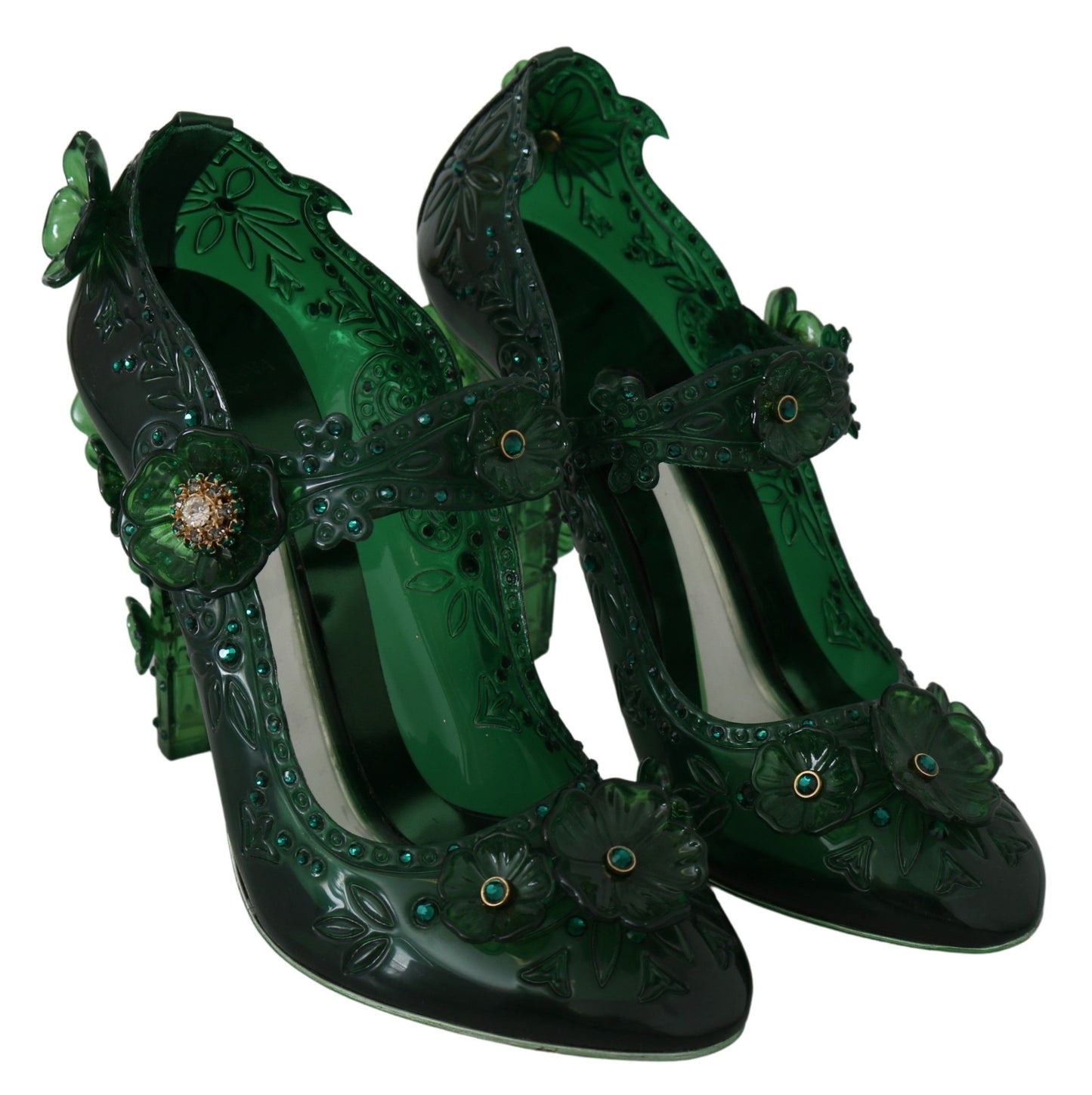 Emerald Elegance Crystal Cinderella Pumps