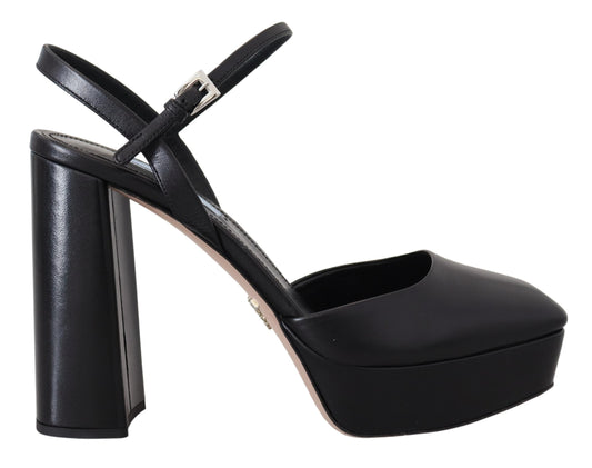 Chic Black Leather Platform Sandals