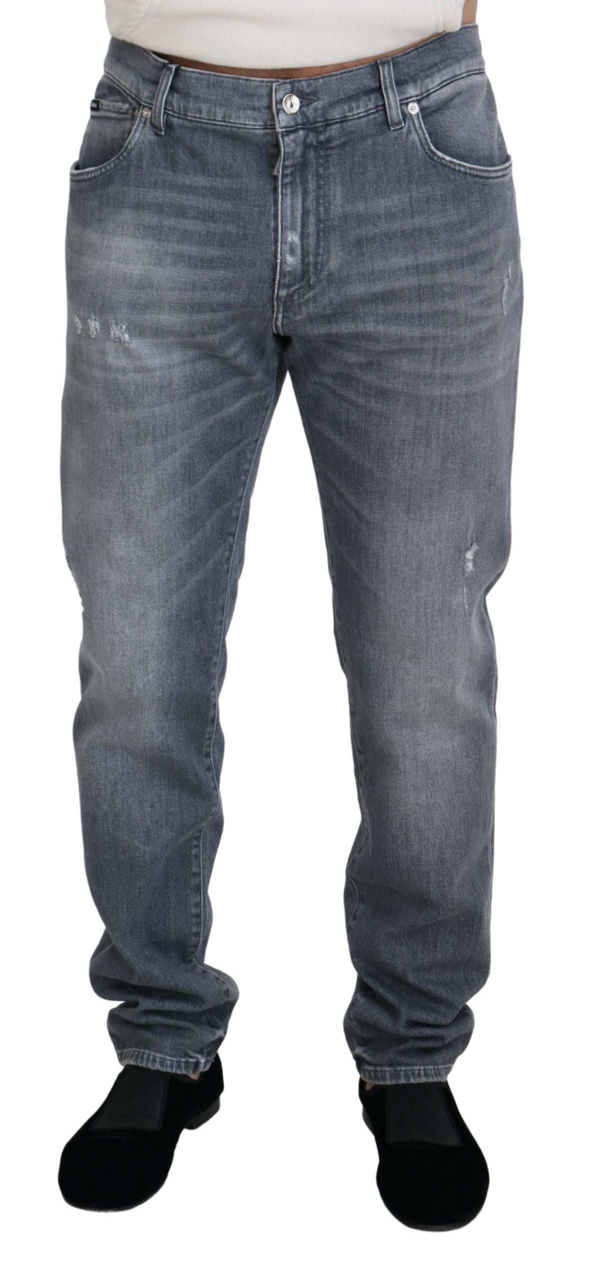 Elegant Gray Washed Denim Pants