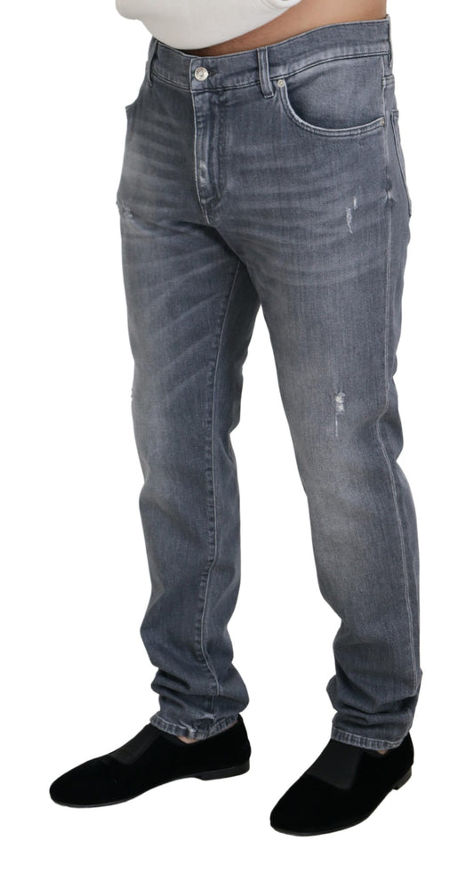 Elegant Gray Washed Denim Pants