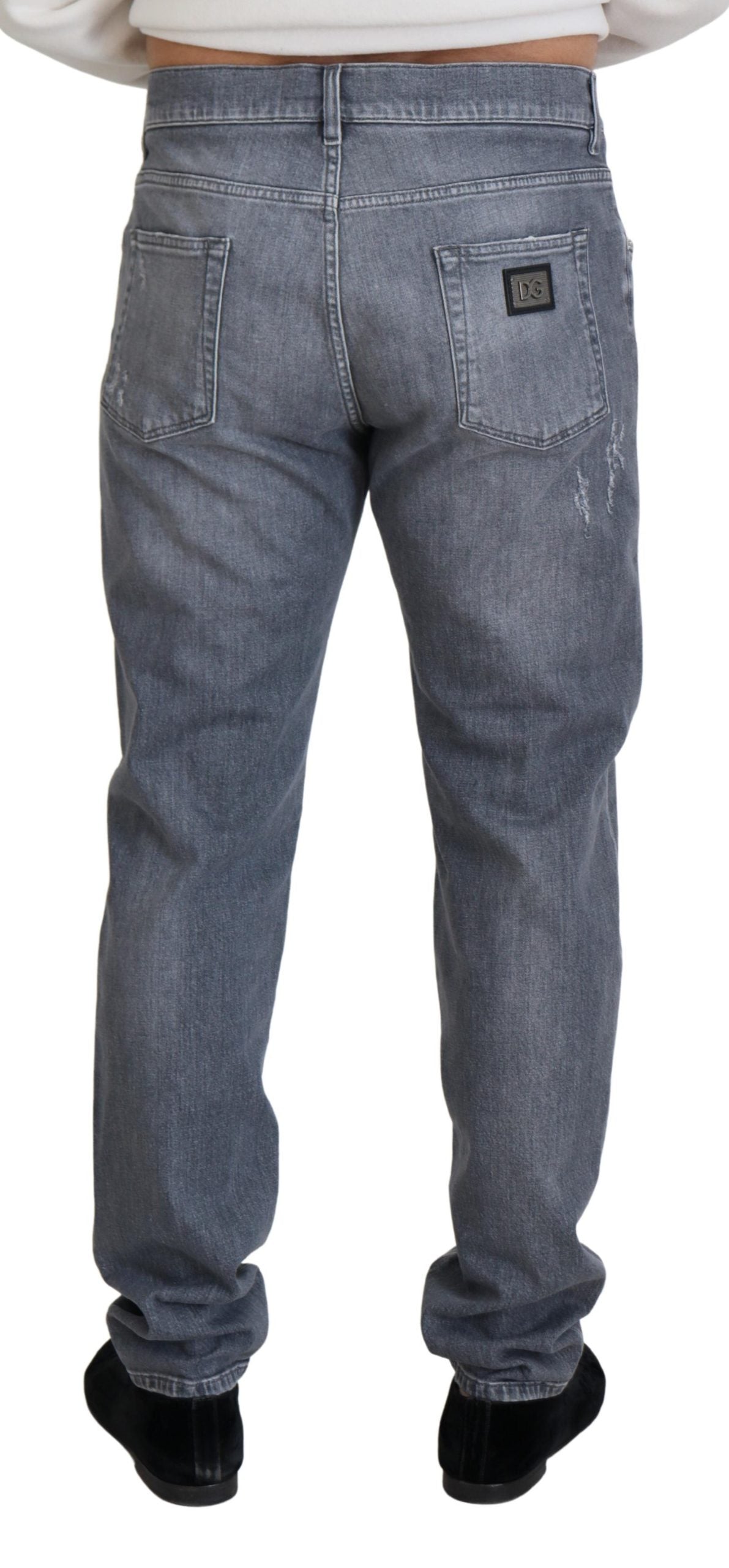 Elegant Gray Washed Denim Pants