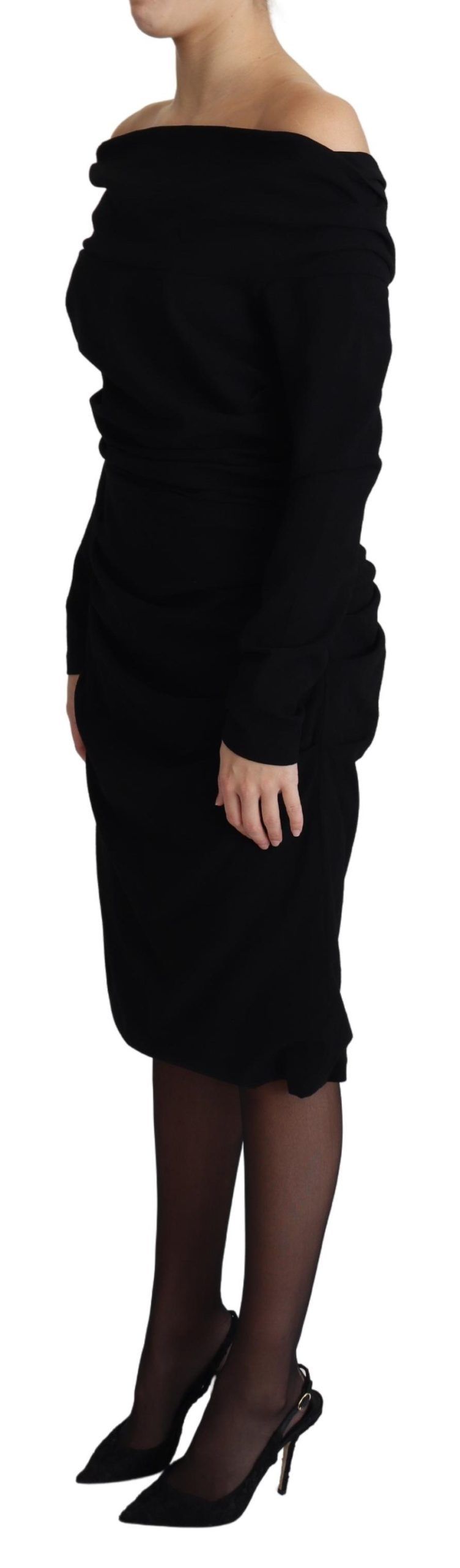 Elegant Open Shoulder Black Sheath Dress