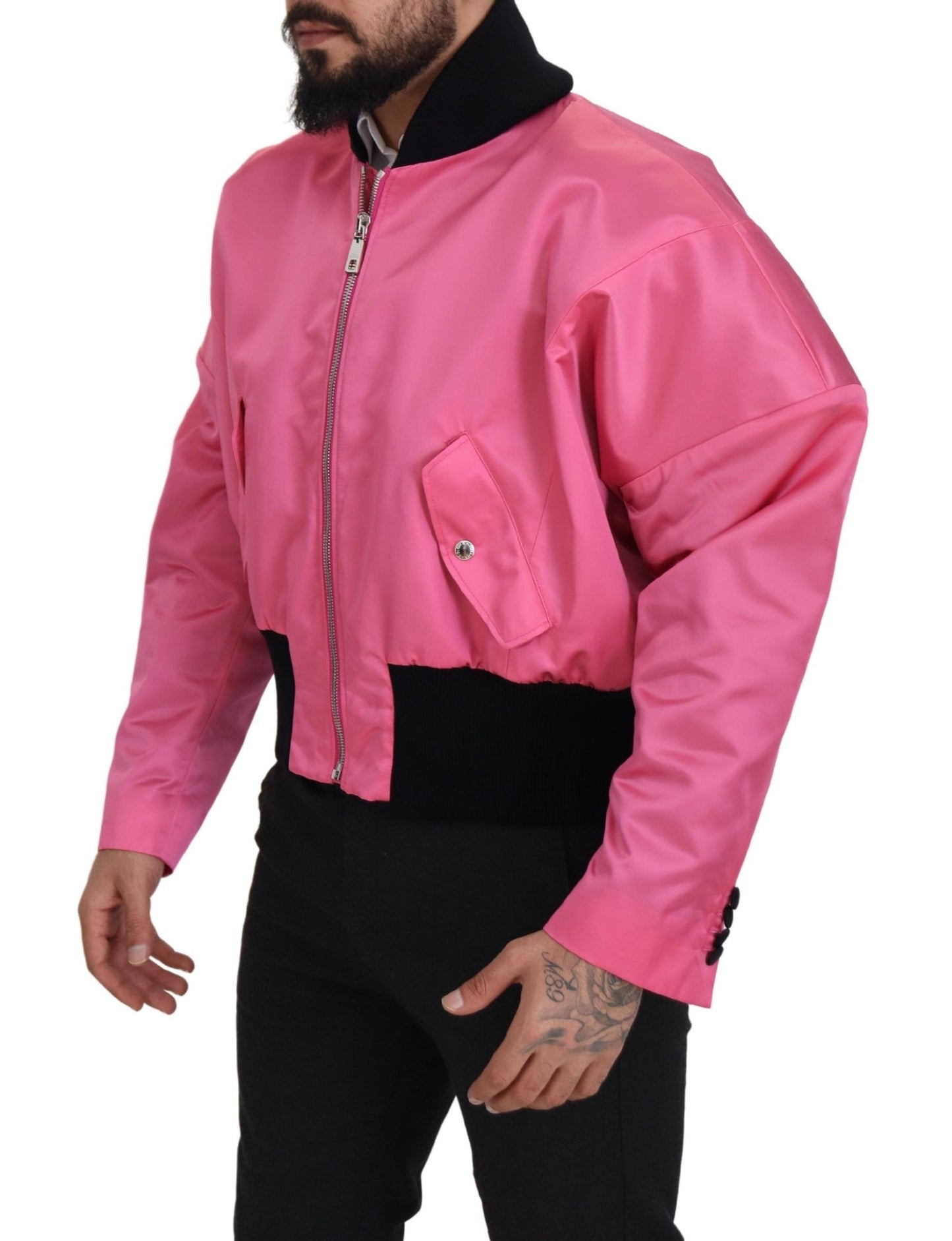 Elegant Pink Nylon Bomber Jacket